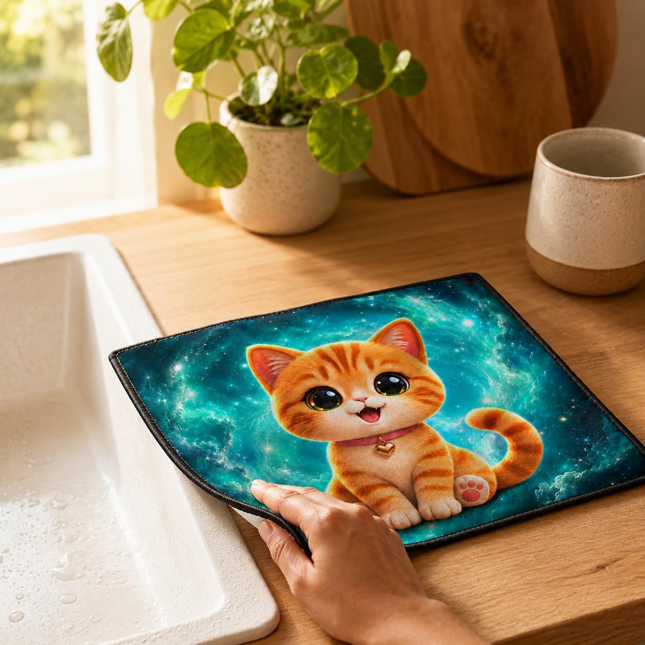 Essuie-tout lavable motif Persan — mise en situation dans une cuisine